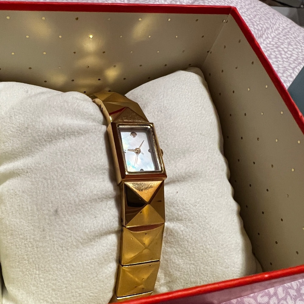 Kate Spade New York Womens Cobble Rose Goldtone Pyramid Stud Bangle Watch